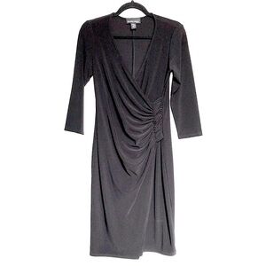 Frank Lyman Classic Black Faux Wrap Midi Dress Size 8